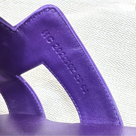 Hermès Oran H Sandal Violet Marjorette Epsom Leather Slip on Sandal Size 8 NEW - Picture 13 of 16
